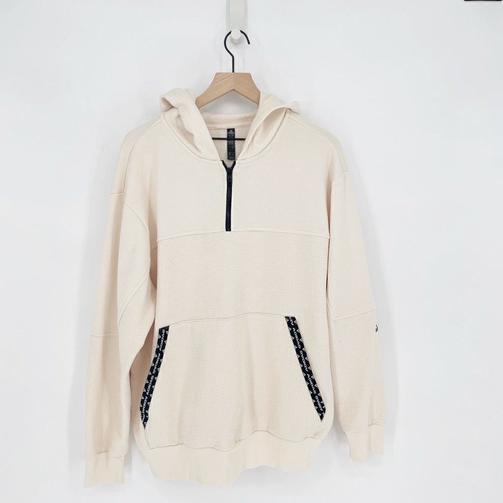 Adidas Postgame Lite Waffle Pullover Hoodie Sweatshirt in Ivory 1/4 Zip Men's L
